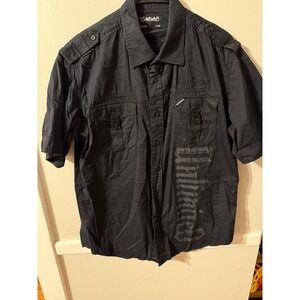 Ecko Unlimited Mens Black Short Sleeve Button Down Shirt Graphic Print XLARGE
